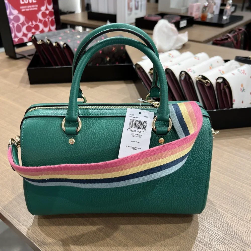 Coach Green Leather Satchel with Rainbow Strap and Multicolor Accents - Picture 3 of 7